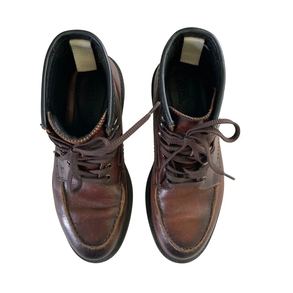 Zara Men's Brown Leather Ankle Lace-Up Chukka Boots Motorcycle (Size EU 40)
